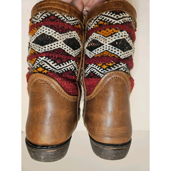 Vintage Kilim Leather Boots Handmade Moroccan Tapestry Size 8 Turk Festival - Picture 6 of 15